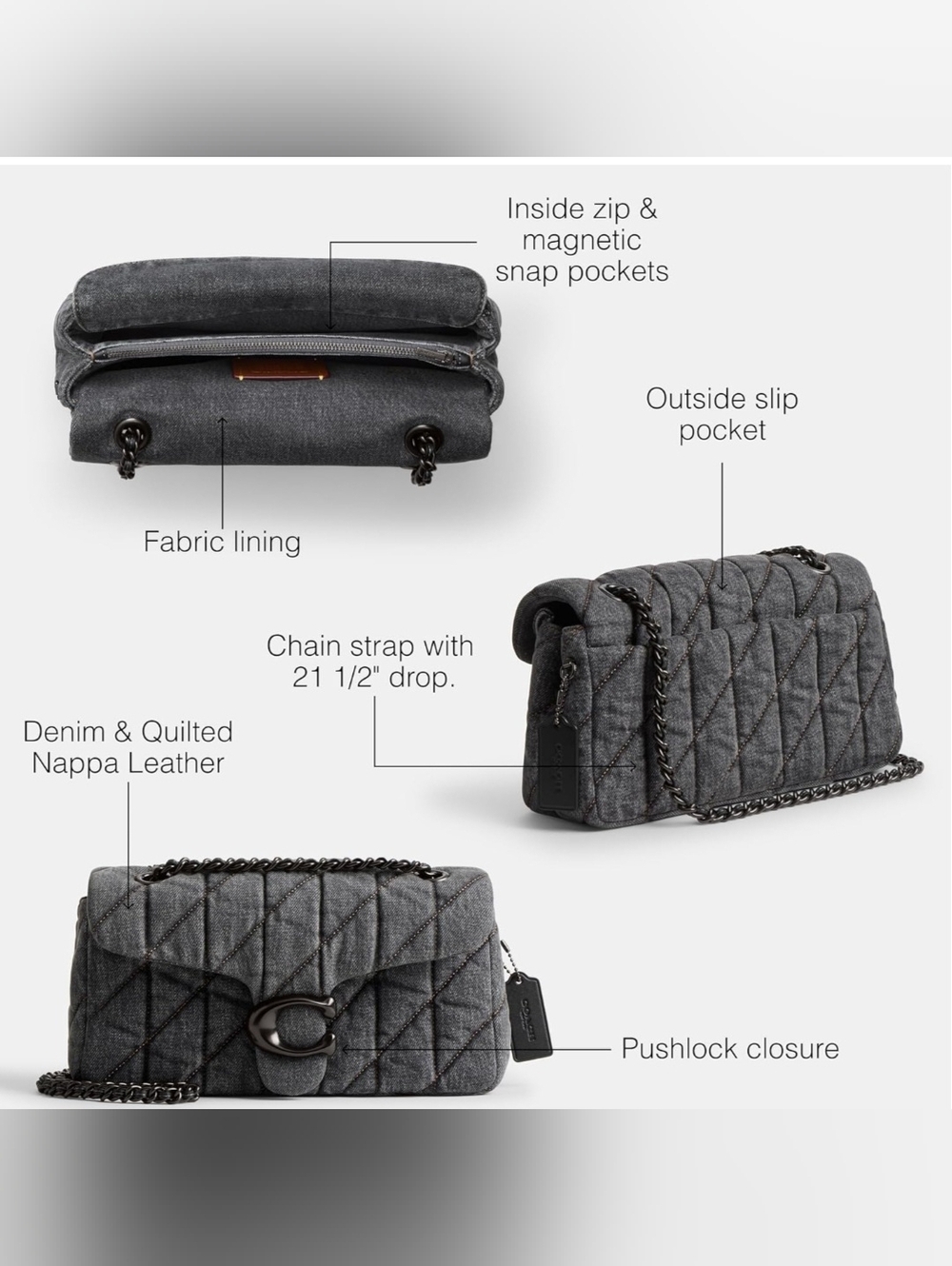 COACH Tabby 26 Black Denim - Picture 12 of 12